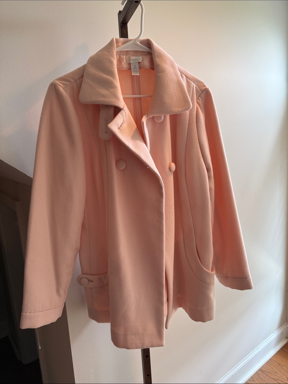 Chico's Double-Breasted Light Pink Peacoat
